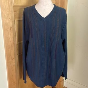 Vintage ‘80’s/‘90’s Arnold Palmer V-Neck Blue With Grey Stripes Sweater, Size L